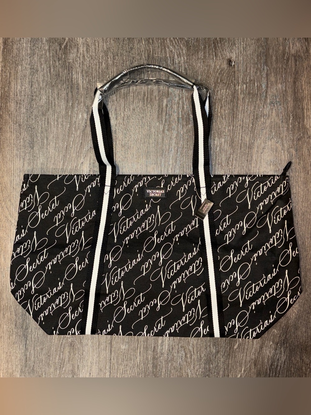 Victoria's Secret Black and White Script Beach Tote